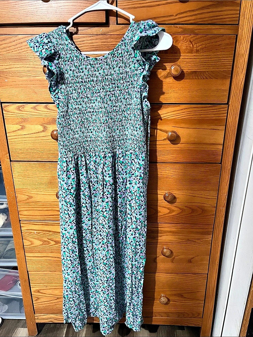 A new day Floral Maxi Dress in Green & Purple Size Small Like New